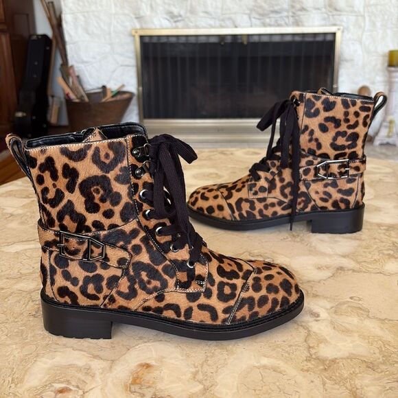 Aerosoles Amie Combat Style Leopard Print Leather Boots Women's Size 6.5 M - Picture 4 of 16